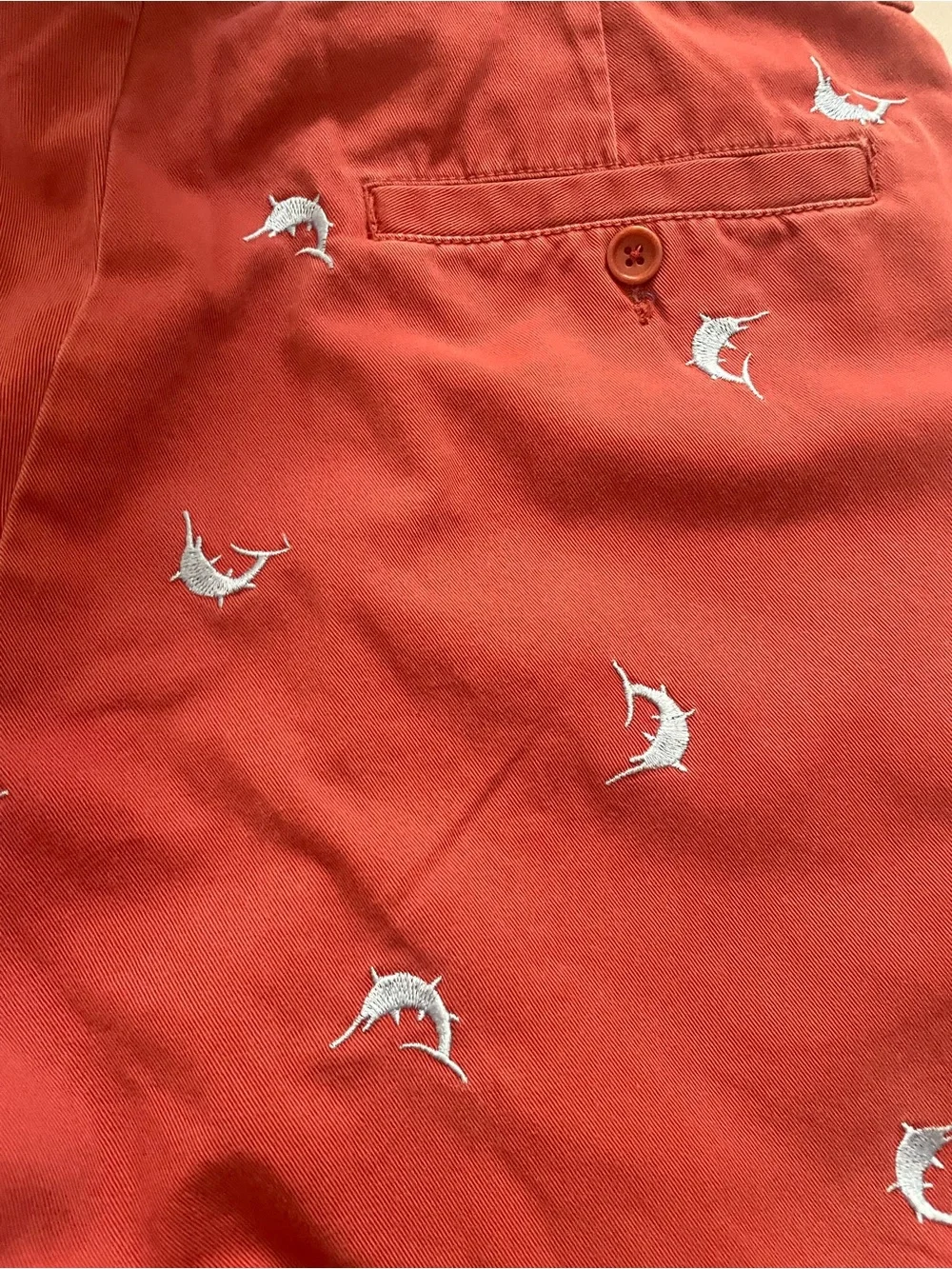 VTG J.Crew Embroidered Swordfish Marlin Chino Pants 34x32 Nantucket Red SP04